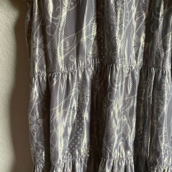 Marie Oliver Metallic Printed Tent Babydoll Tiered Ruffle Sleeves Retro Dress XS - Picture 8 of 15